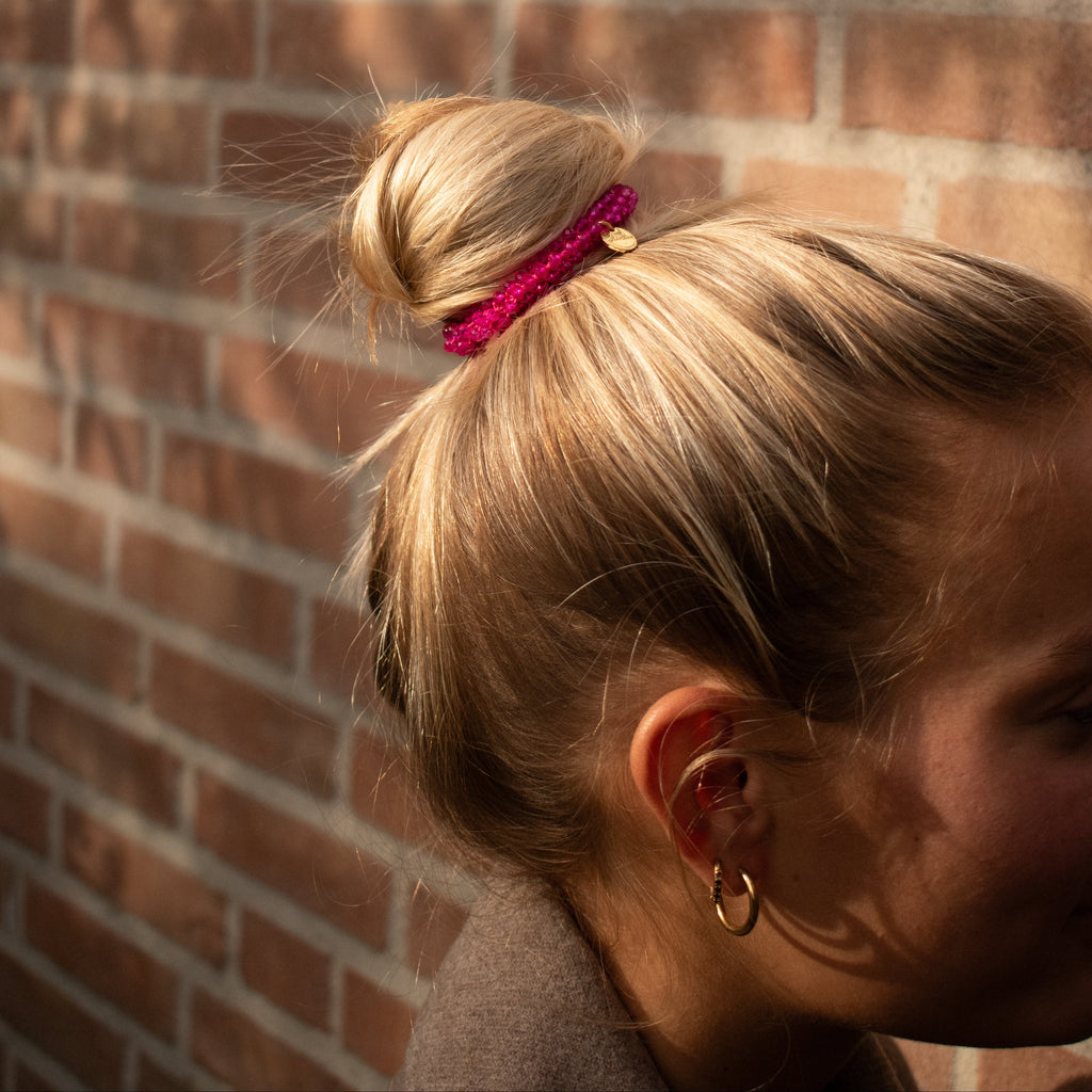Stiekie Fuchsia – Kralen Haarelastiek & Armband