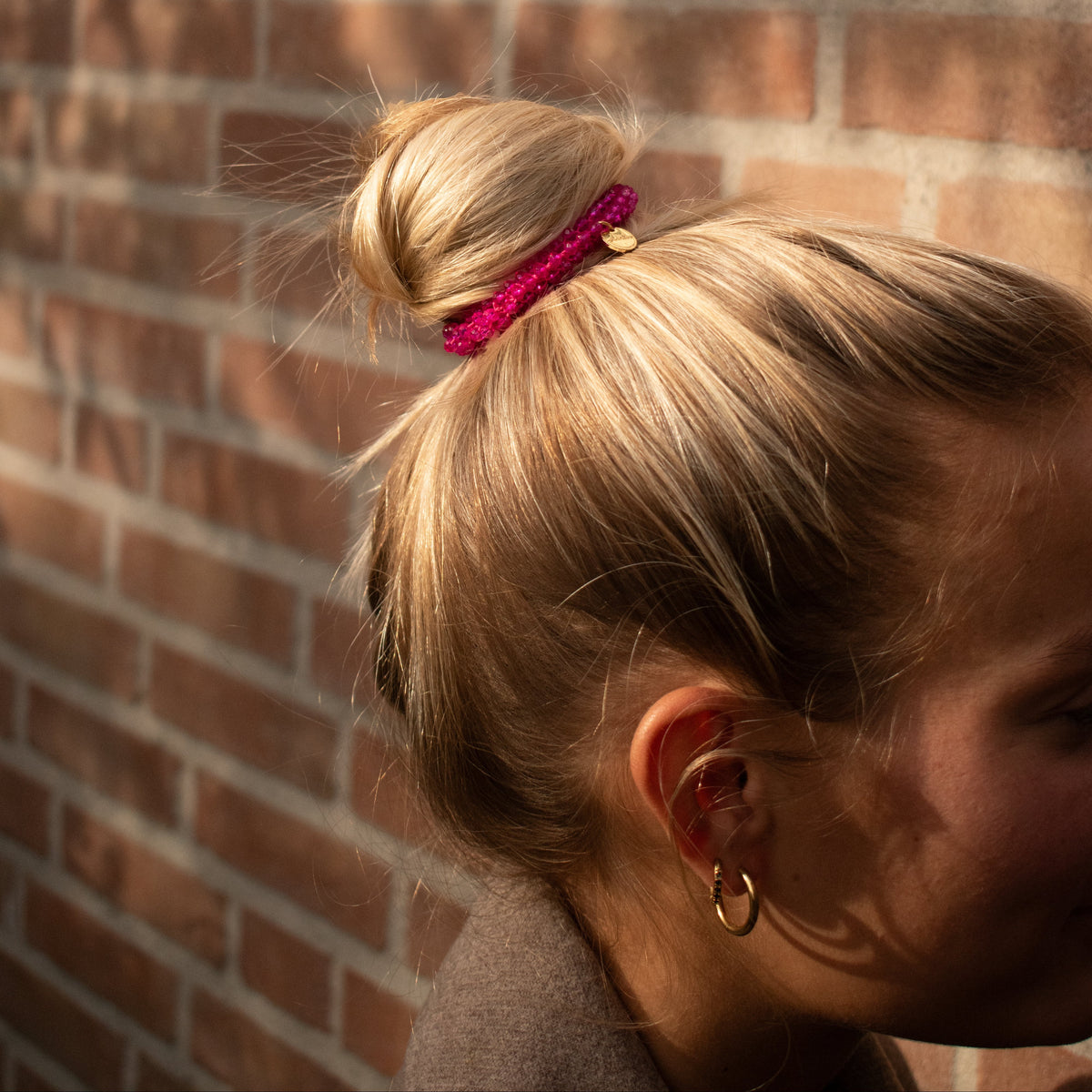 Stiekie Fuchsia – Kralen Haarelastiek & Armband