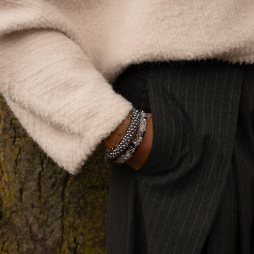 Stiekie Black/White Sparkle – Kralen Haarelastiek & Armband