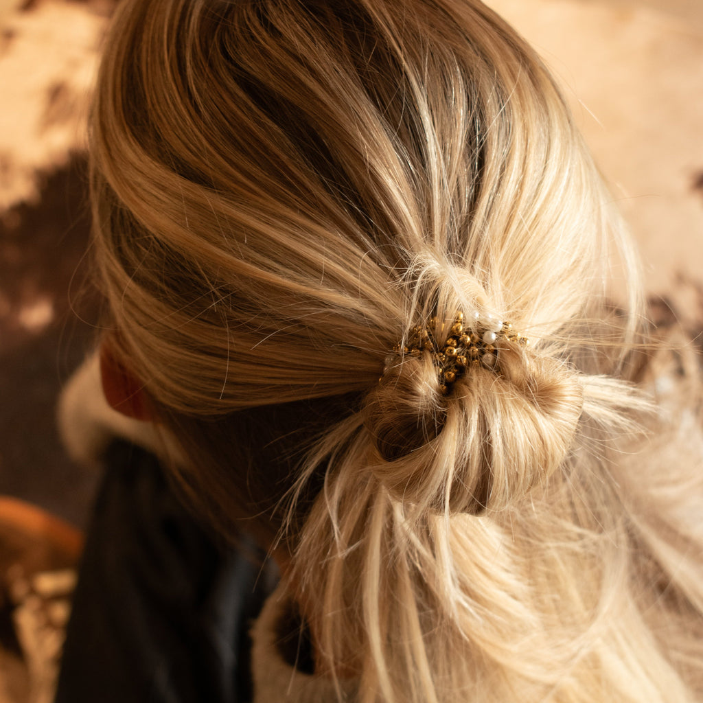 Stiekie Stainless Steel Gold/Pearl – Parel Haarelastiek & Armband