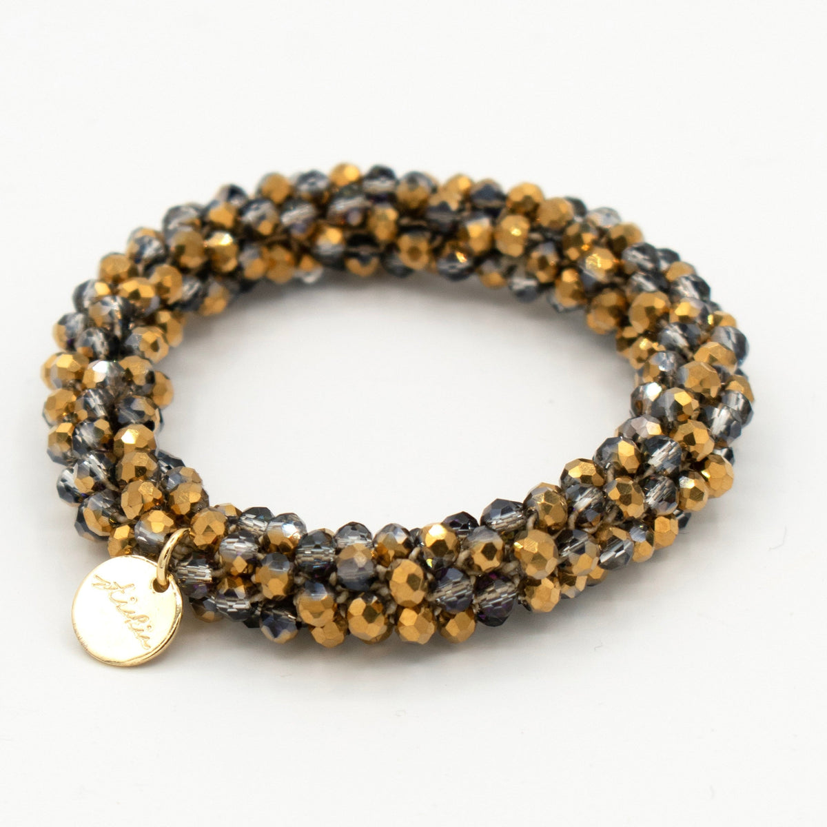 Stiekie Gold/Grey – Kralen Haarelastiek & Armband