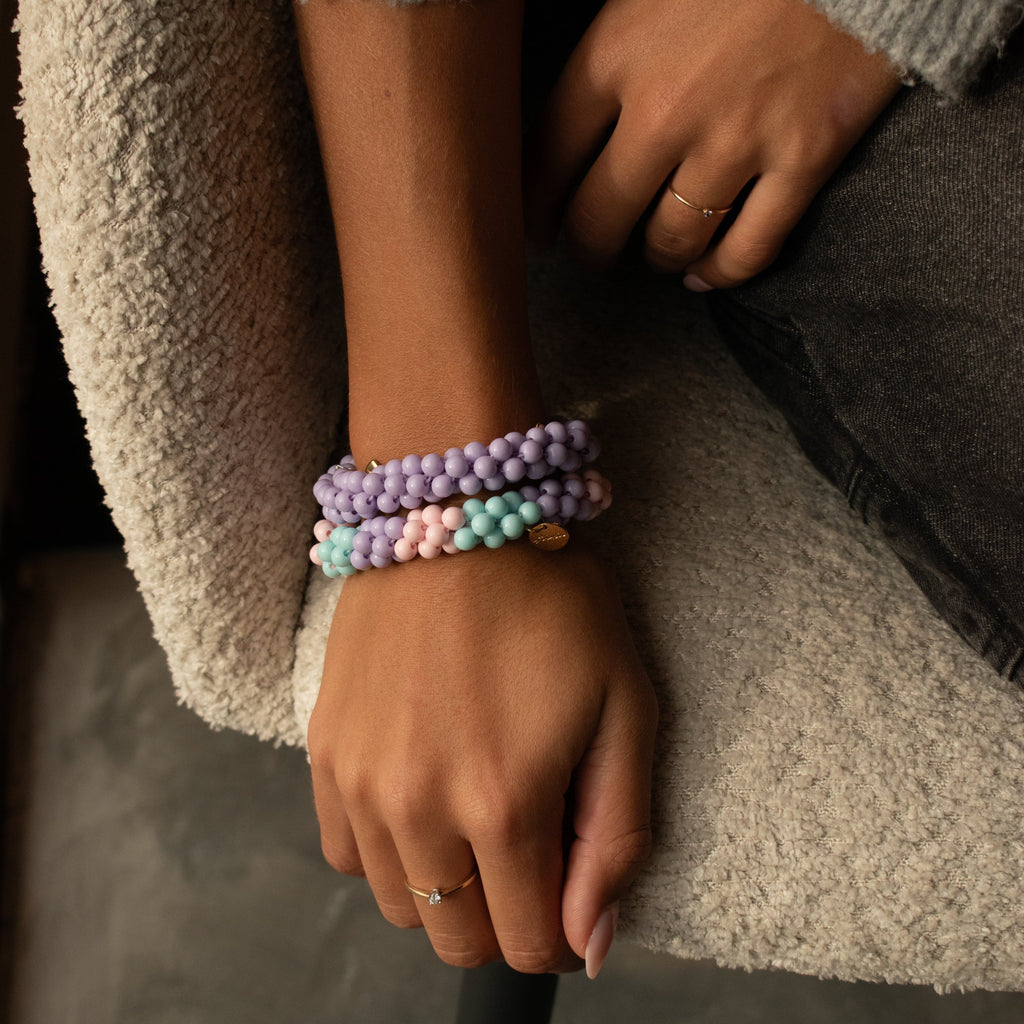 Stiekie Bold Lila – Bold Kralen Haarelastiek & Armband